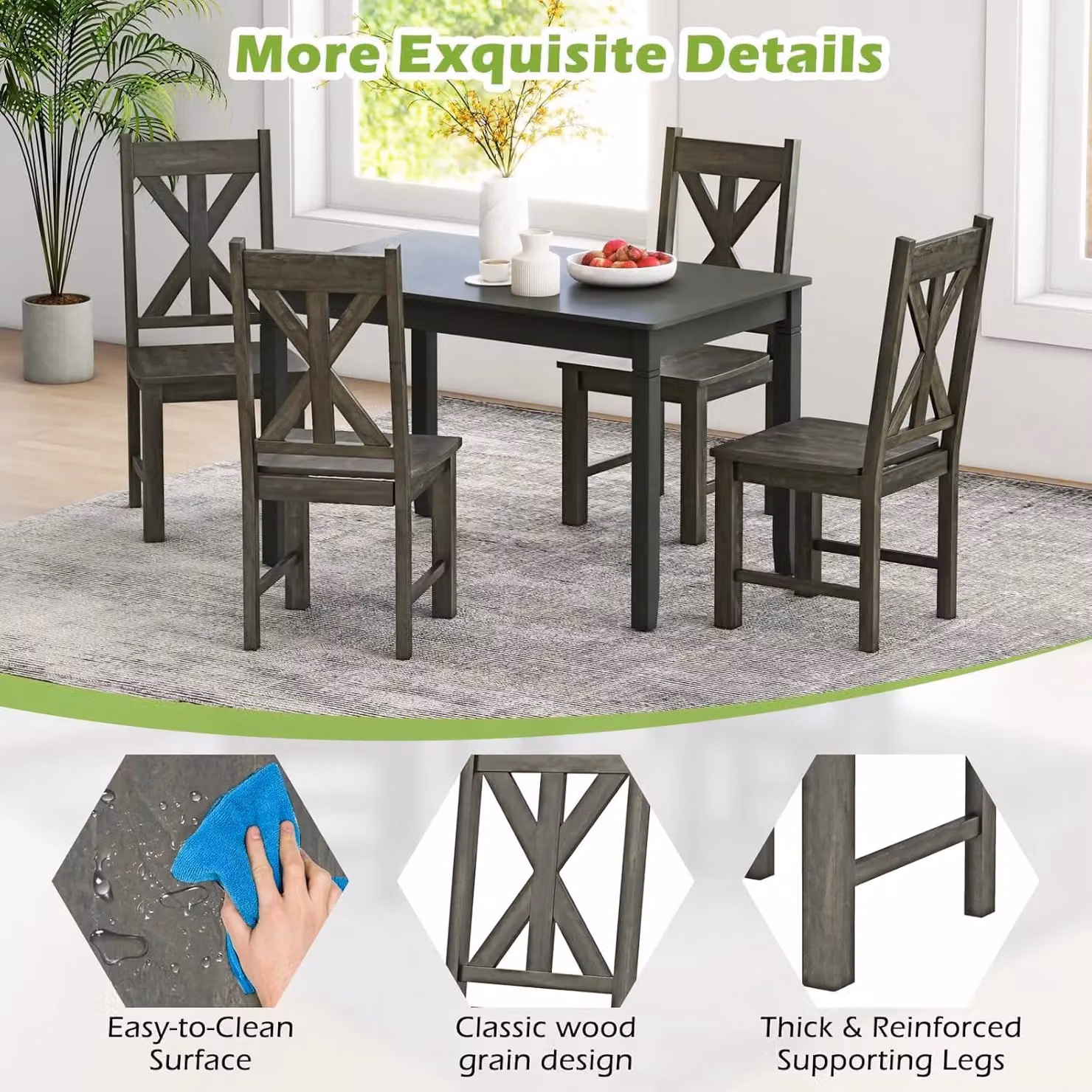 Gymax Set of 2 Grey Wooden Dining Side Chairs with Hollowed Backrest and Rubberwood Legs – 5