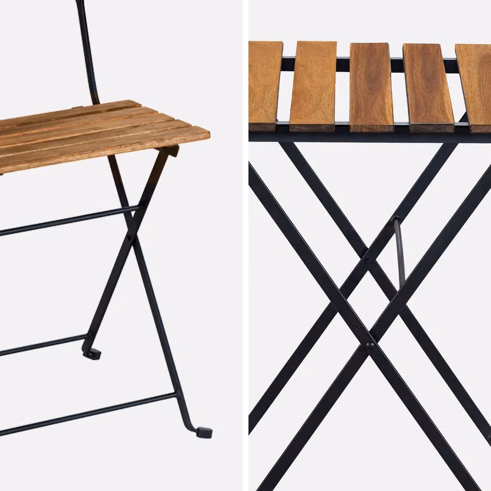 sweeek Black 2-Seater Foldable Bistro Garden Table and Chairs Set with Acacia Wood Top – 3