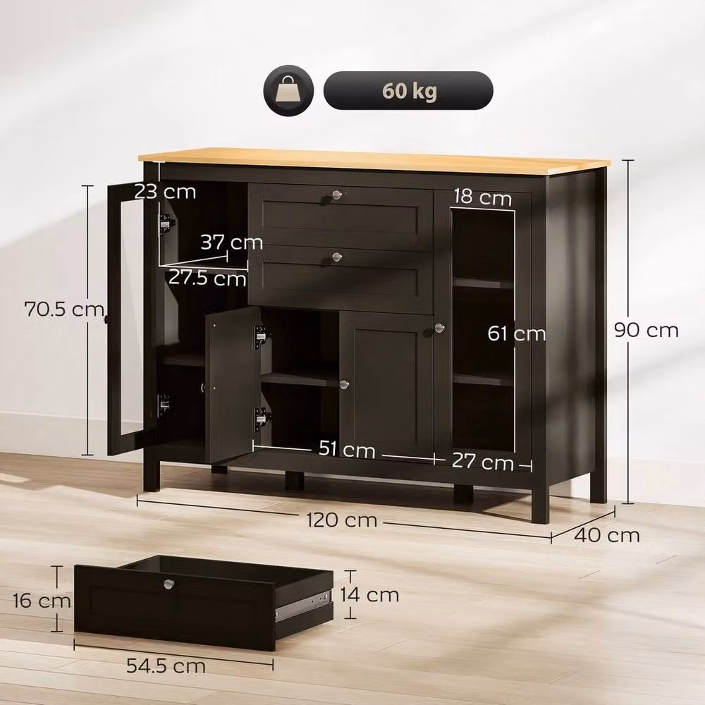 EONLION Modern Black Storage Cabinet with 4 Doors and 2 Drawers, Width: 100 cm – 2