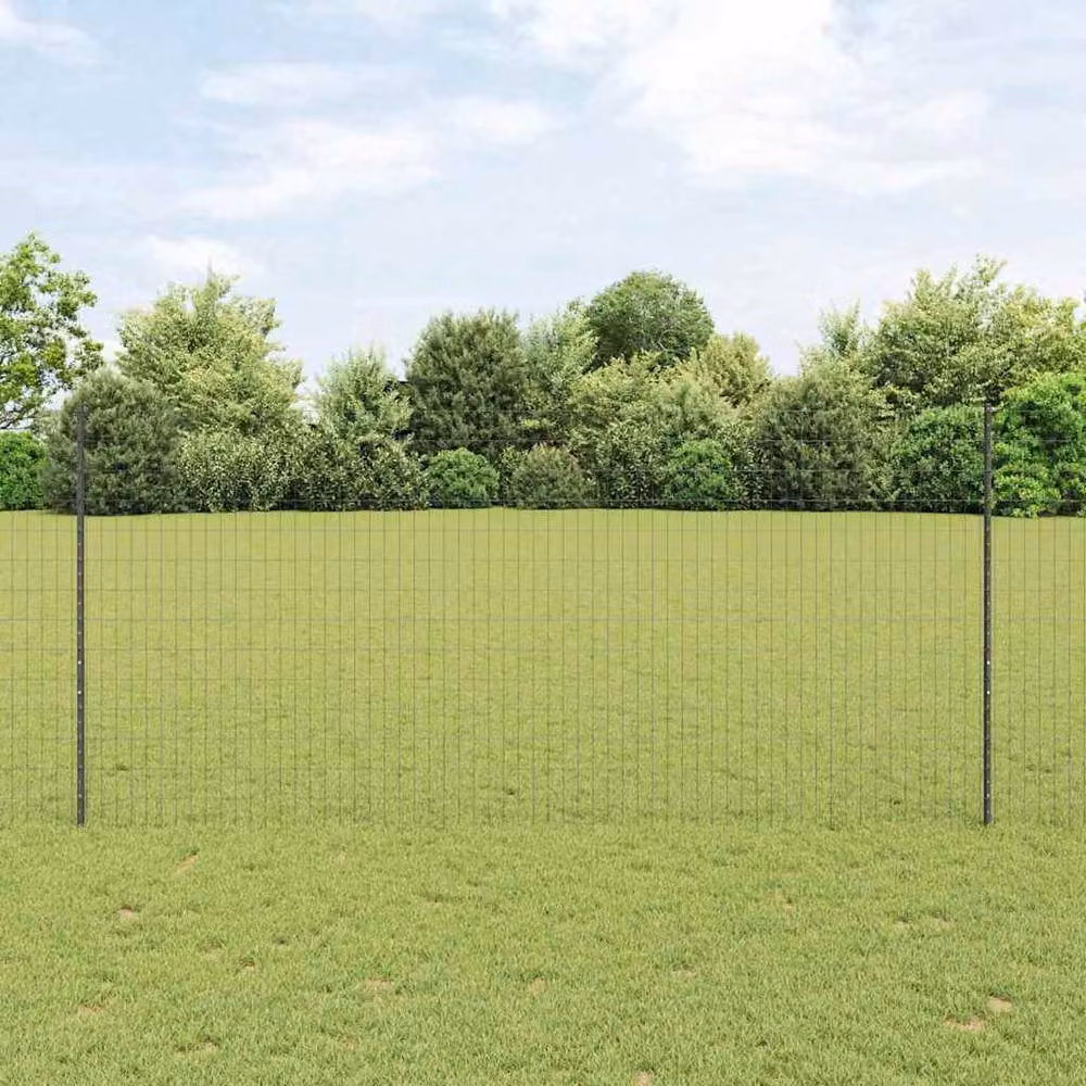 Berkfield Home Durable Euro Fence with 10 U-Profile Posts, Grey Steel, 1.4 x 10 m – 2