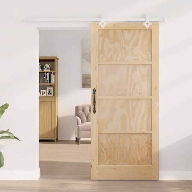 Berkfield Home Sliding Door with Hardware Set, Solid Wood Pine, Beige, W: 86 cm, H: 198.5 cm
