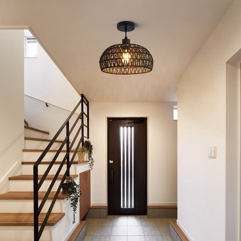 Harper Living Black Handwoven Rope Dome Ceiling Light Shade with Reducer Ring, W: 30 cm, D: 30 cm, H: 15 cm – 4