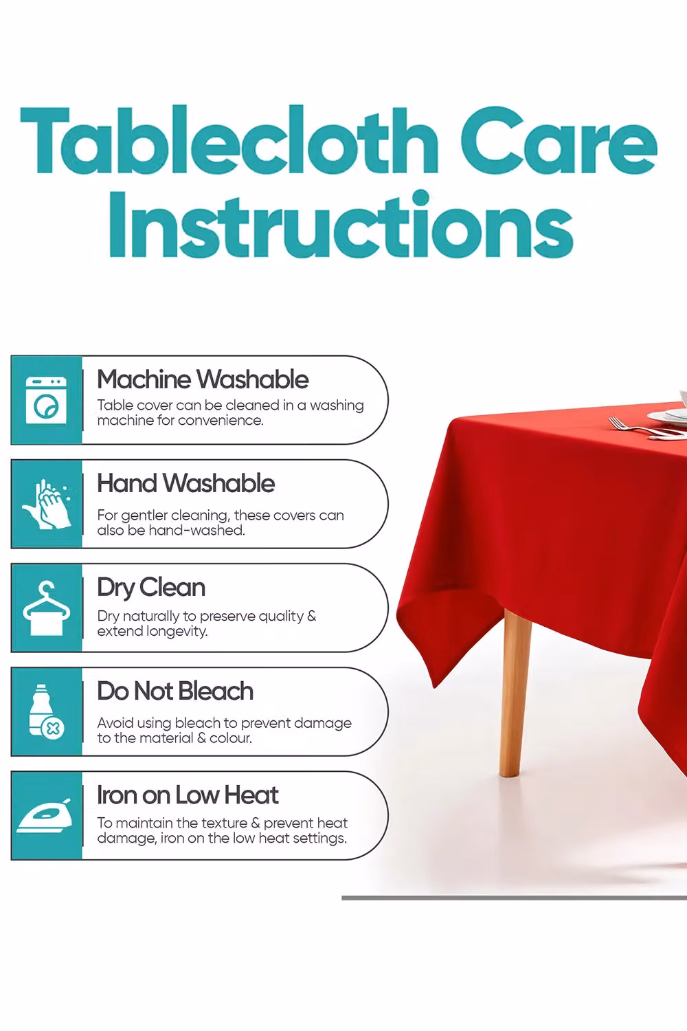 Neel Blue Red Plain Polyester Water Resistant Rectangular Tablecloth – 4