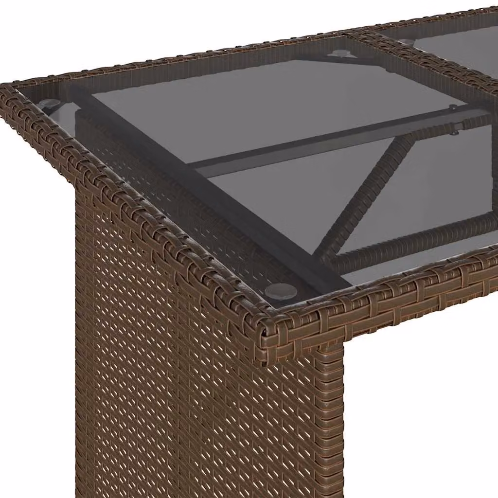 Berkfield Home Modern Brown Poly Rattan Garden Table with Glass Top, W/D/H: 110 x 68 x 70 cm – 5