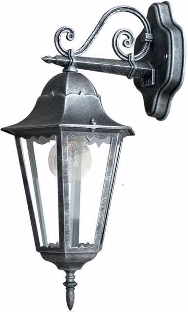 Netlighting FIRENZE Outdoor Down Wall Lantern in Black and Metallic Silver, IP44, W/D/H: 28.6 x 20.5 x 50.5 cm
