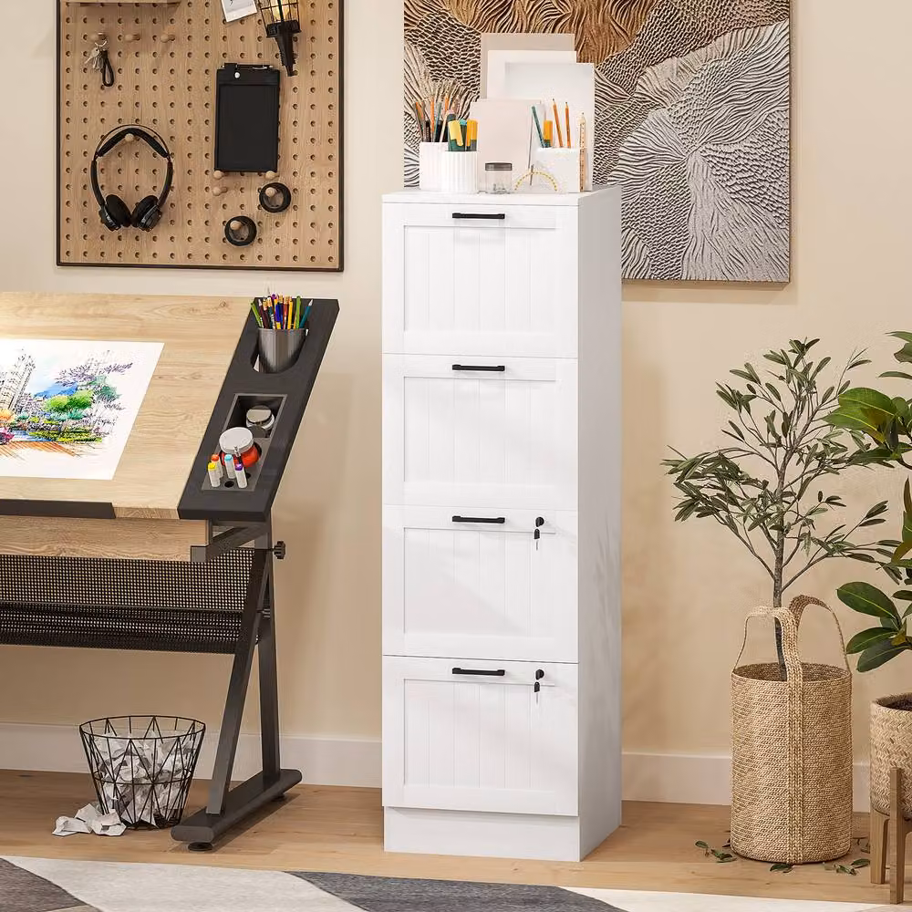 STILVORA 4 Drawer Filing Cabinet with Lock in White – 2