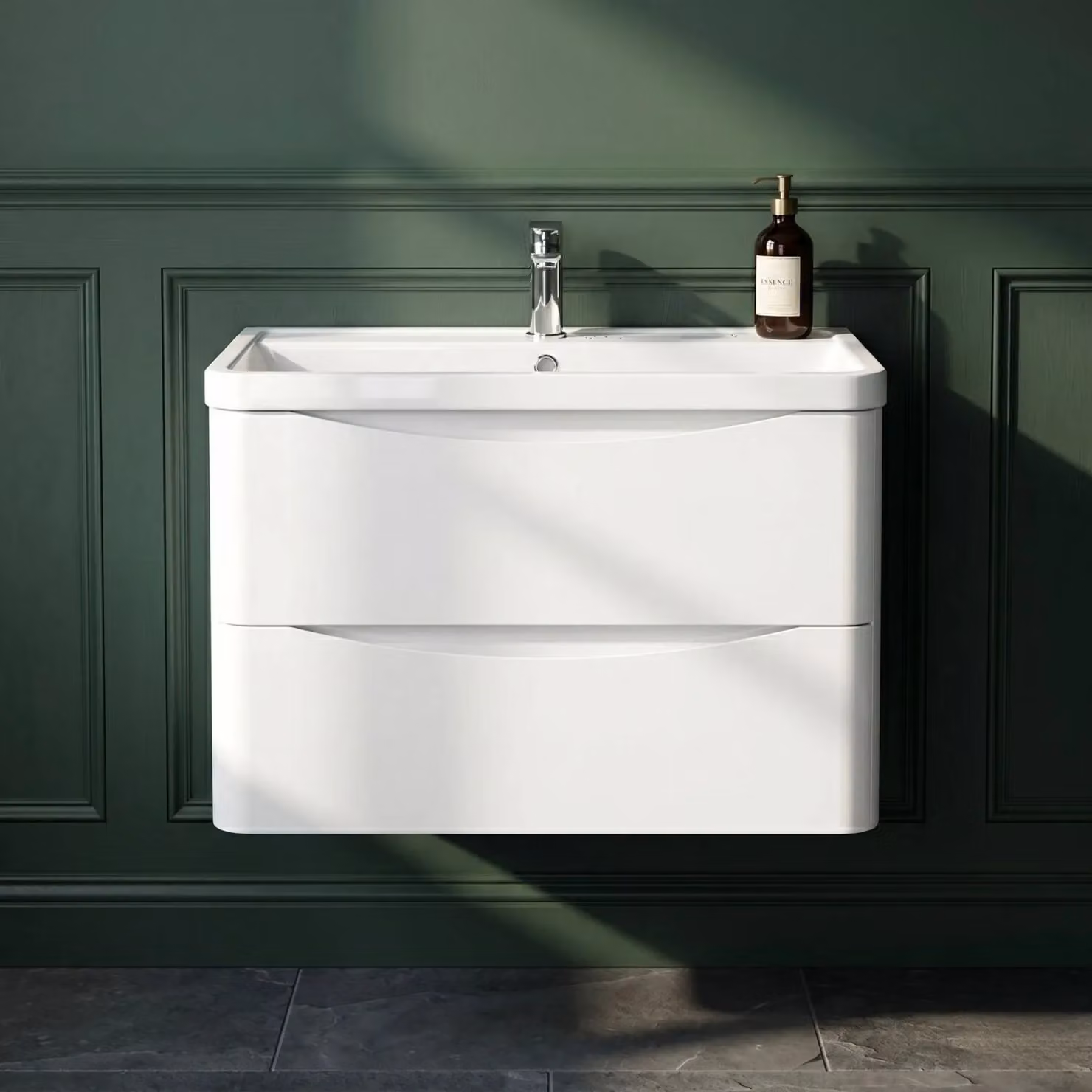 Balterley White Wall Hung 2 Drawer Bathroom Vanity with Polymarble Basin, W: 80 cm, D: 54 cm – 4