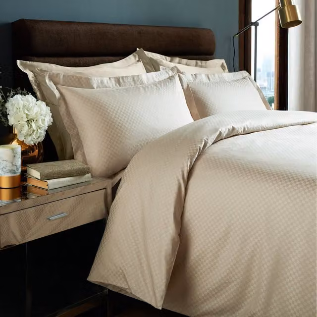 Roseley Cotton Micro Check Duvet Cover and Pillowcase Set, Beige, W: 90 cm, L: 200 cm