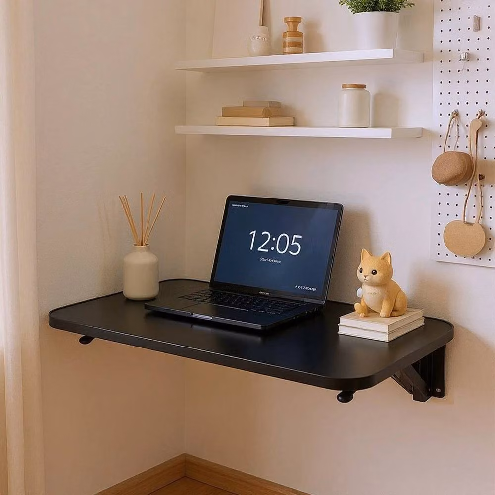 FORGEVIO Black Folding Wall Mounted Dining Table Shelf W: 75 cm, D: 24 cm – 2