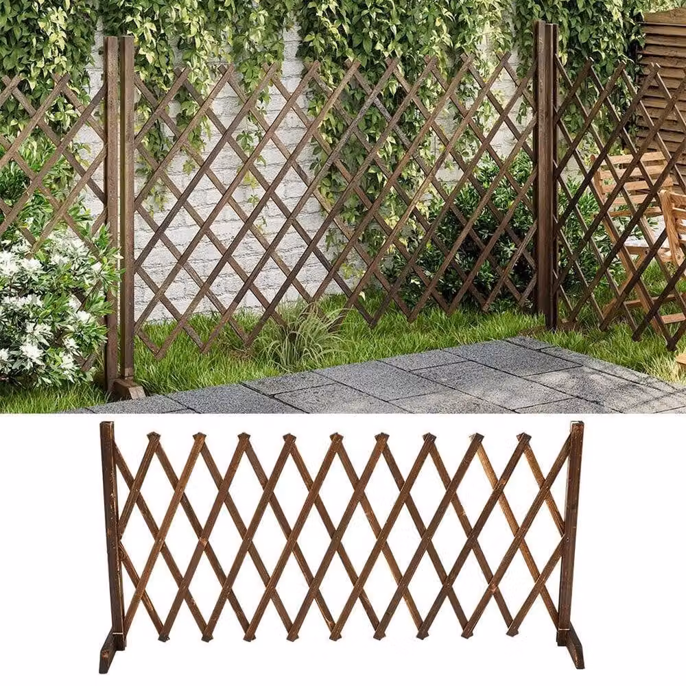 NESTLUNE Brown Expanding Wooden Trellis Climbing Plants Fence, W: 100 cm, H: 70 cm, D: 15 cm – 5