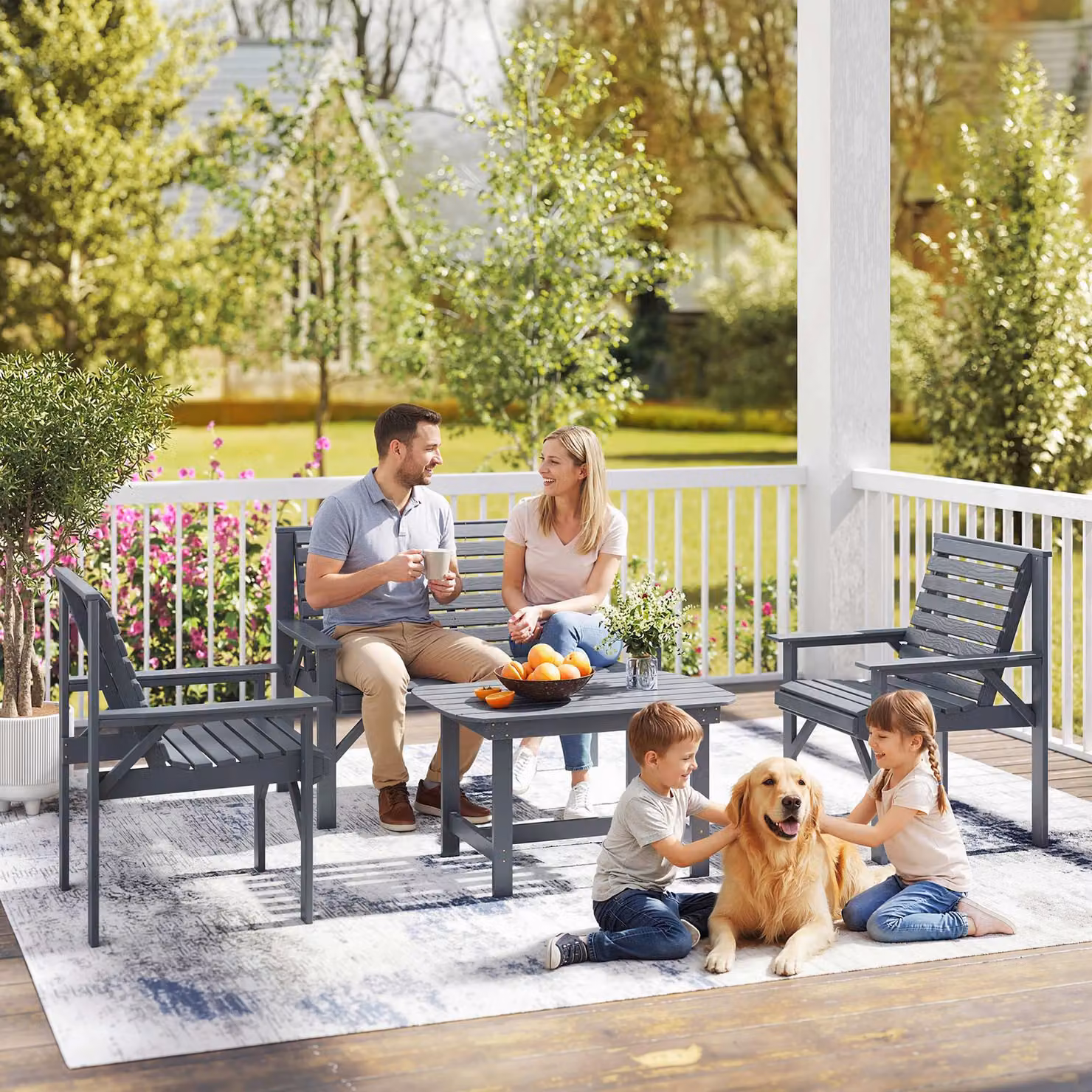 Outsunny 4 Piece Grey Wooden Garden Furniture Set with 2 Seater Sofa, 2 Armchairs and Coffee Table – 7