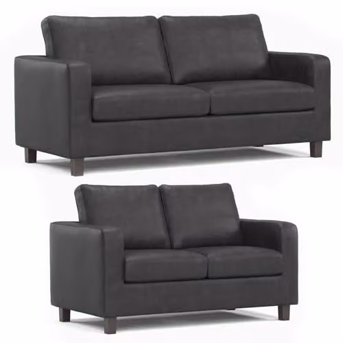 Furnishings For Less UK York 3 + 2 Sofa Suite in Black Faux Leather