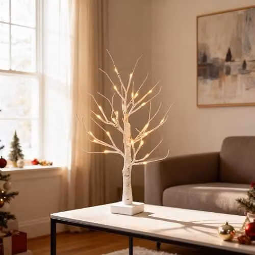 Shatchi White Twig Tree with 24 Warm White LEDs, H 60 cm x W 10 cm x D 10 cm – 5