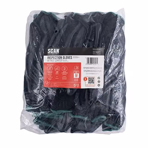 Scan SCAGLOINS12M Nitrile Coated Inspection Gloves, Black, Medium (Size 8), 12 Pairs – 2