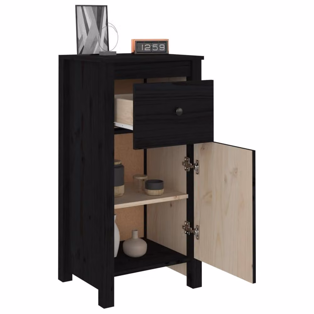 Berkfield Home Set of 2 Black Solid Pine Wood Sideboards, W/D/H: 40 x 35 x 80 cm – 3