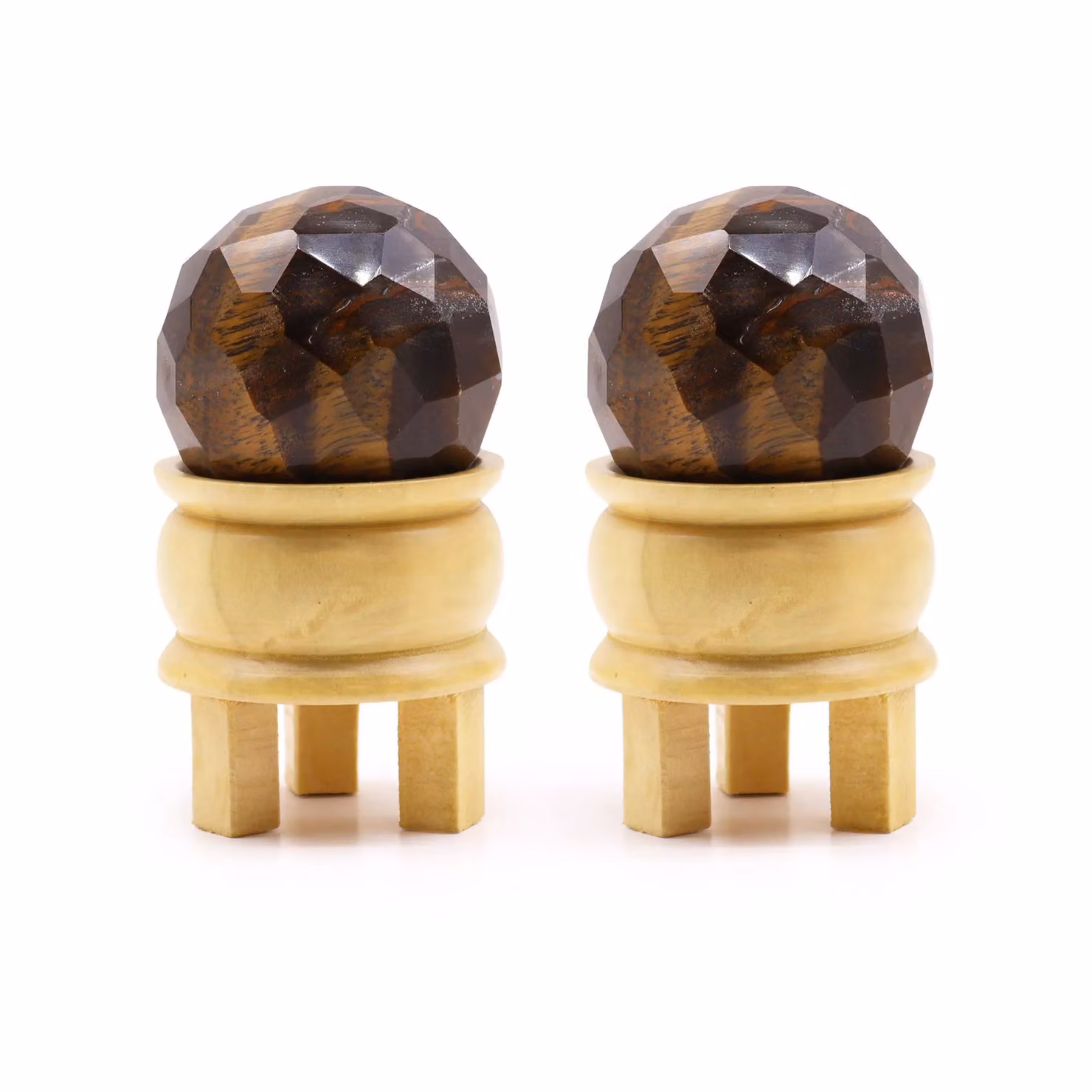 KDMD Chocolate Tigereye Gemstone Faceted Healing Ball with Wood Stand in Brown and Multicolour – 2