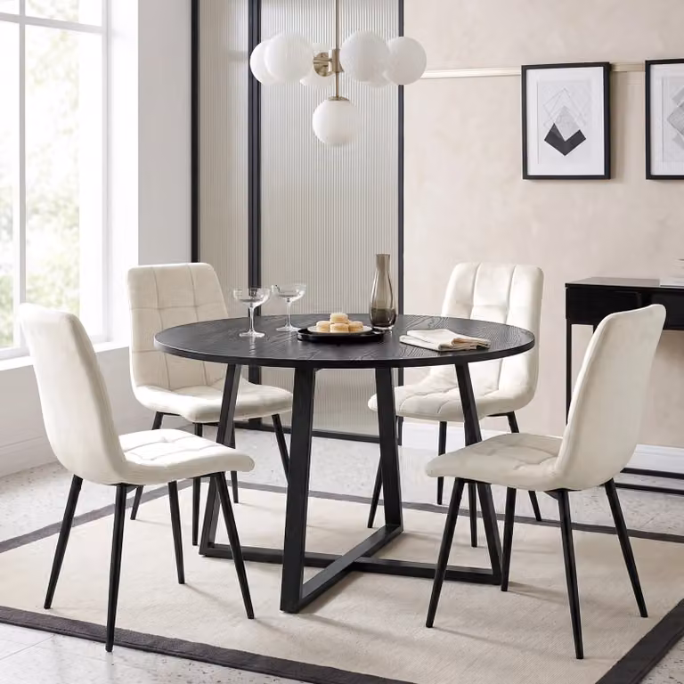 DHS Kyvon Round Dining Table Set with 4 Chairs in Black and Beige