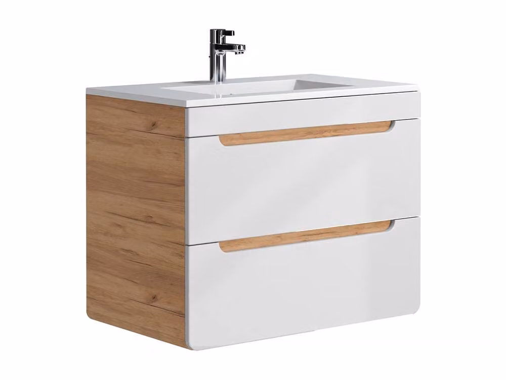 Vente-unique Suspended Bathroom Furniture with Built-in Ceramic Basin in White and Light Oak, W/D/H: 80 x 46 x 59 cm – 2