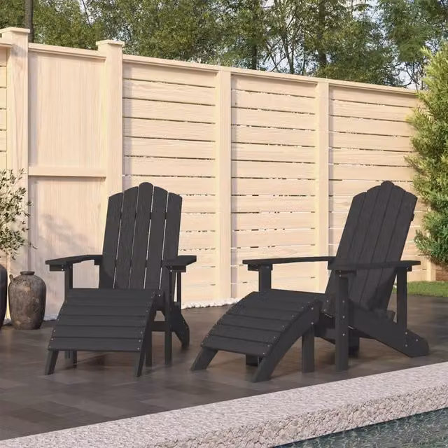 Berkfield Home Garden Adirondack Chairs with Footstools, 2 Piece Set, Anthracite Black HDPE Composite