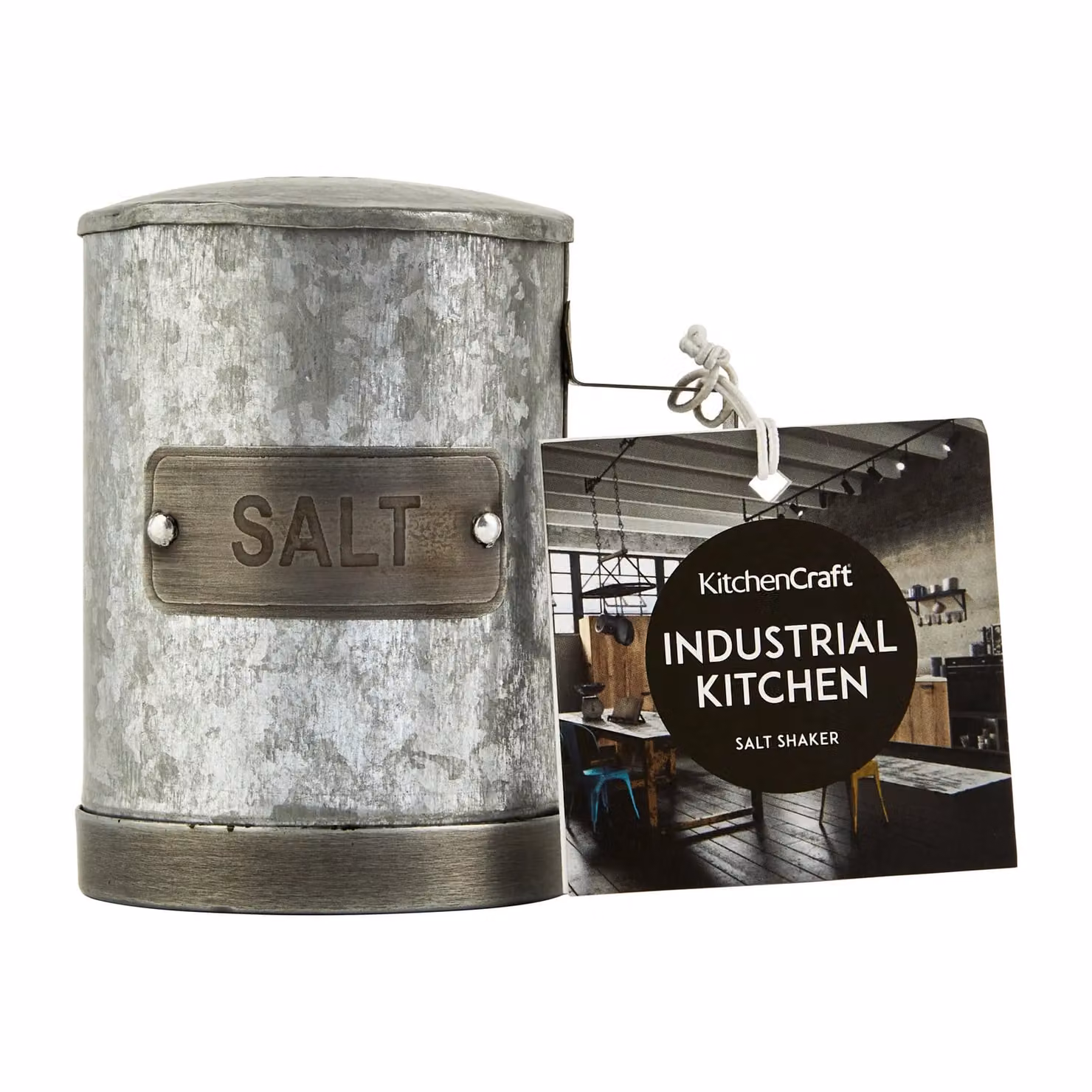 KitchenCraft Refillable Industrial Style Salt Shaker in Silver, W: 9 cm, D: 7 cm, H: 1 cm – 6