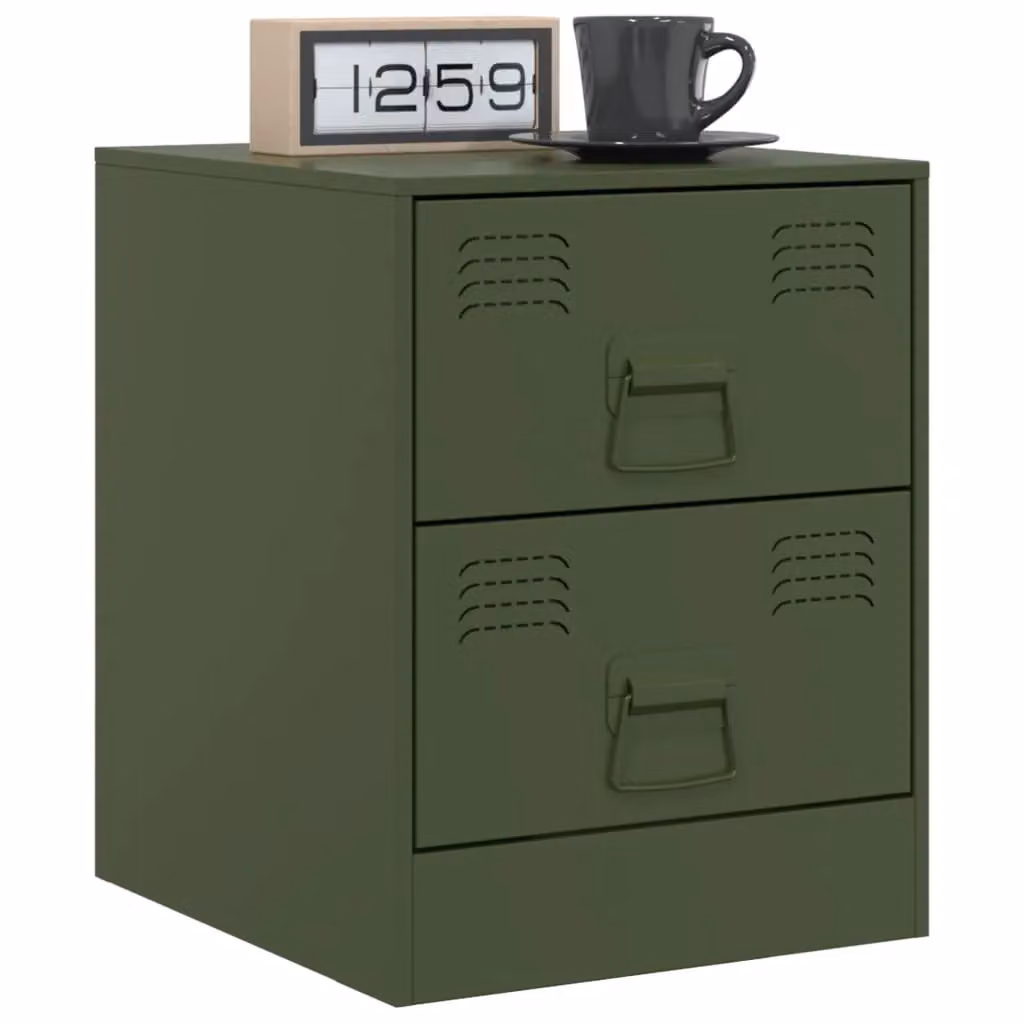 Berkfield Home Set of 2 Green Metal Bedside Cabinets, W/D/H: 34.5 x 39 x 44 cm – 2