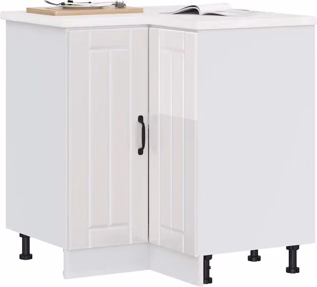 Berkfield Home Lucca High Gloss White Kitchen Corner Base Cabinet in Engineered Wood