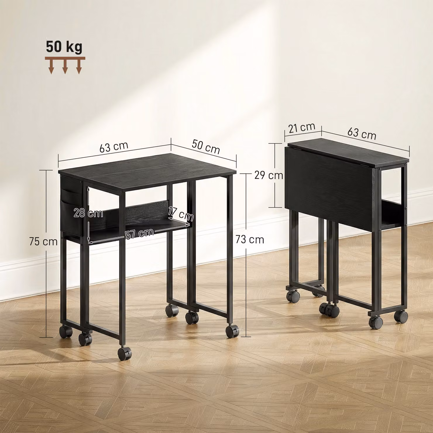 HOMCOM Black Drop Leaf Writing Desk for Home Office – 3