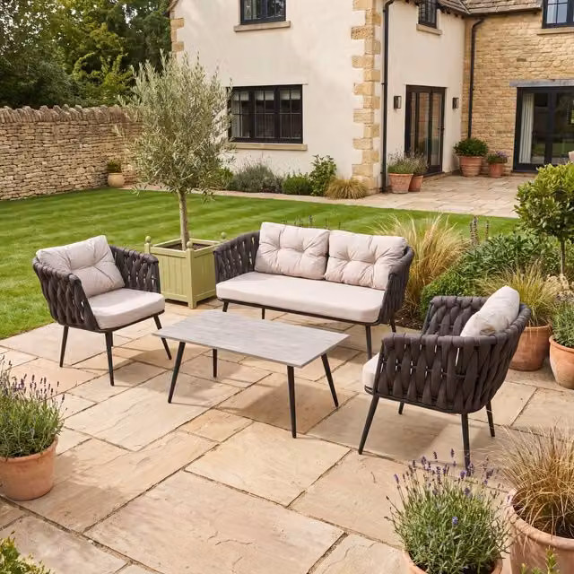 Artemis Home Hartley 4 Seater Grey Rattan Garden Lounge Set with Coffee Table