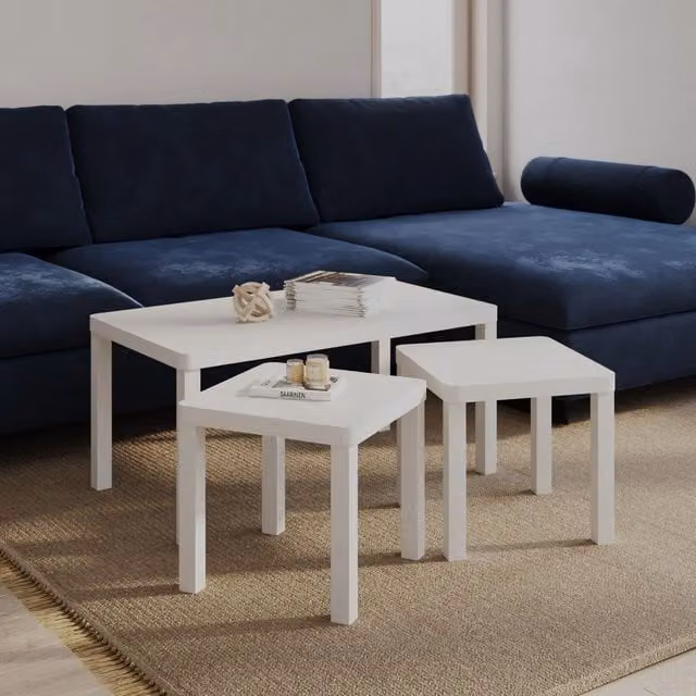 EONLION Set of 3 White Wooden Nesting Coffee Tables