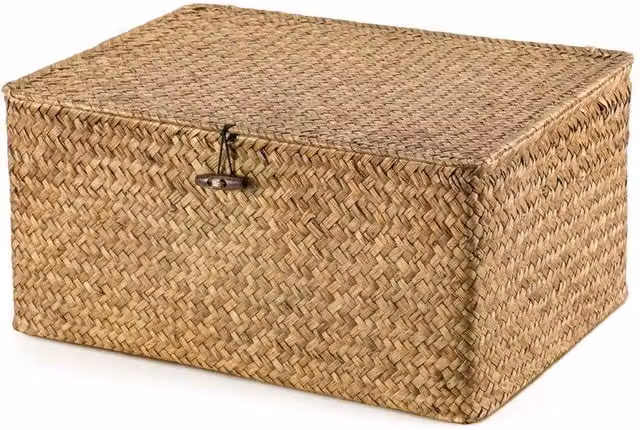 Kelvenix Seagrass Storage Hamper with Lid, Brown, W/D/H: 40.0 x 28.0 x 19.0 cm – 1