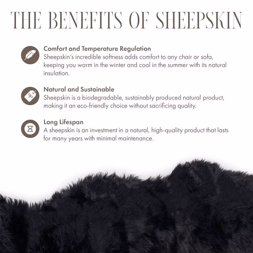 Infinity Leather Extra Large Natural Wool Sheepskin Rug, Black, W: 180 cm, D: 110 cm – 5
