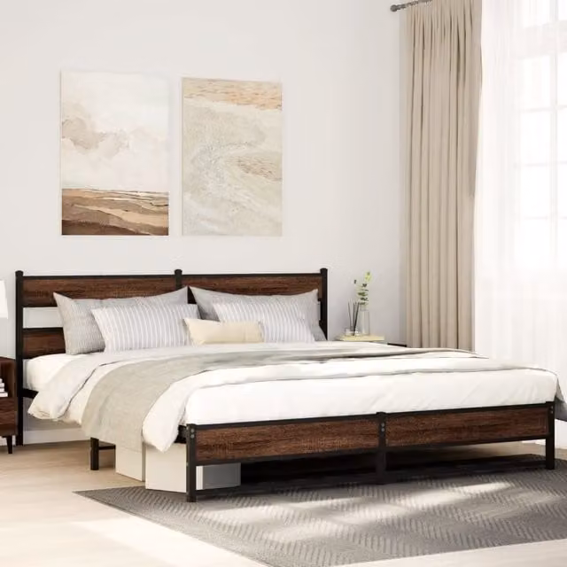 Berkfield Home Metal Bed Frame in Brown Oak, Super King, W/D/H: 180 x 200 cm – 1