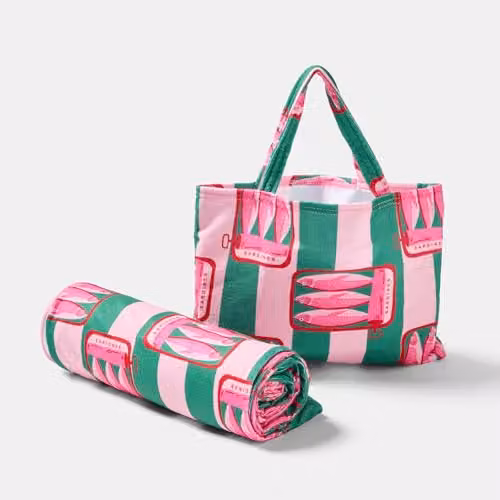 OHS Striped Microfibre Beach Towel for Adults, Quick-Drying and Absorbent, Pink/Green, W: 75 cm x L: 215 cm – 3