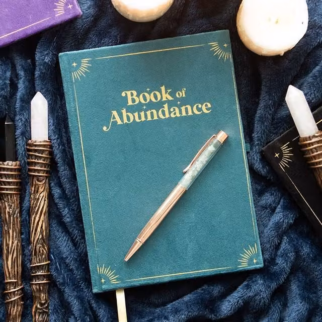 KDMK Abundance Journal with Crystal Pen for Manifesting Goals, Teal Hardcover with Lined Paper and Bookmark