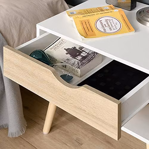 HOMCOM White Bedside Table with Drawer and Shelf for your Bedroom, W: 39.0 cm, D: 50.0 cm, H: 51.0 cm – 3