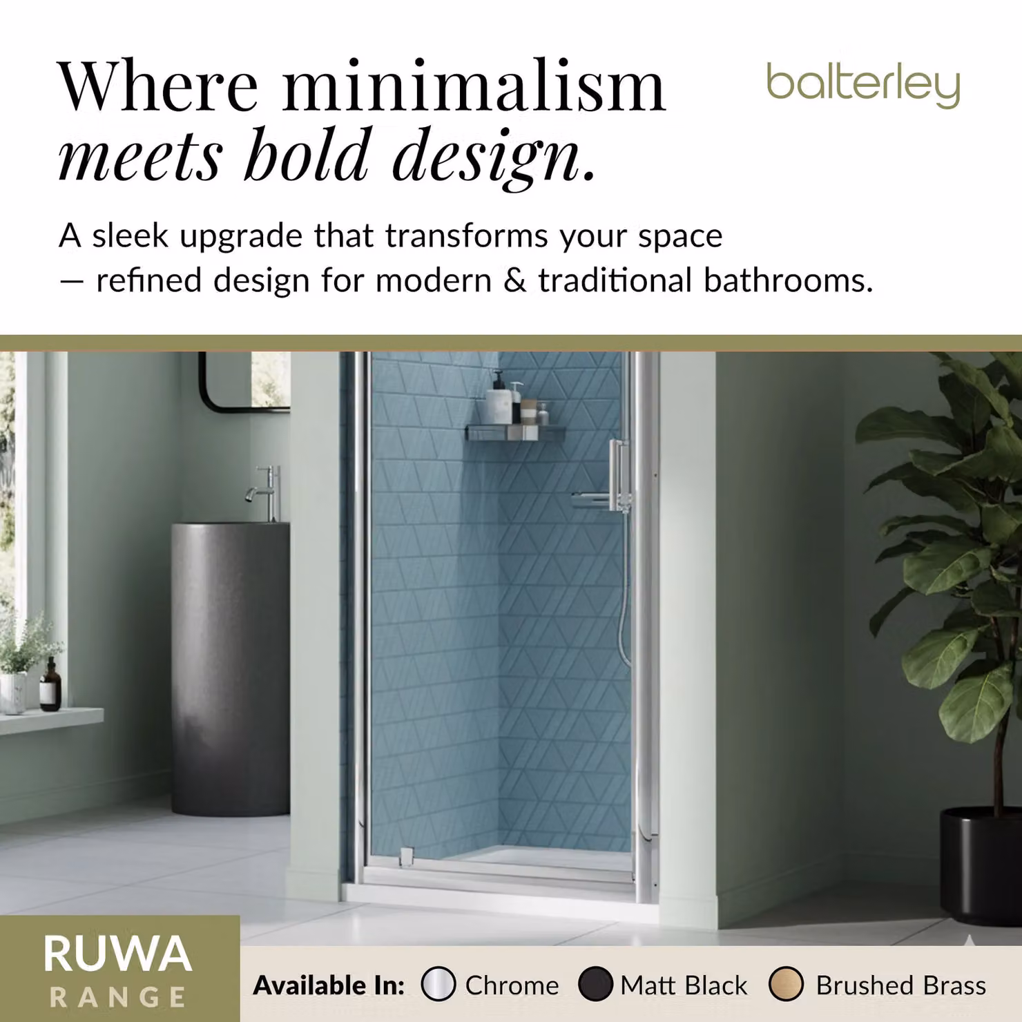 Balterley 6mm Glass Reversible Pivot Shower Door, Silver, H x W: 190 x 80 cm – 4