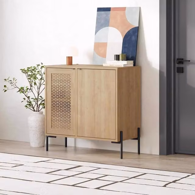 FWStyle Sapphire Oak 2 Door Sideboard Cabinet in Brown and Black
