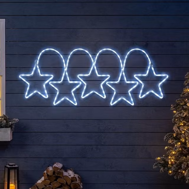 Christow Star Rope Light Outdoor Christmas Decoration Large LED Xmas Wall Silhouette, White, 2m – 1