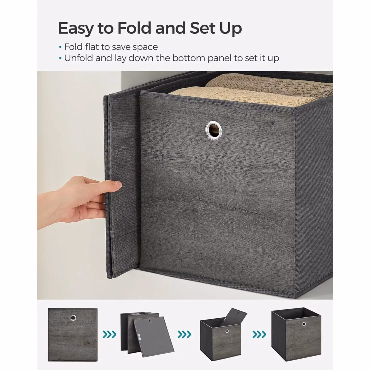 SONGMICS Multi Pack Fabric Storage Boxes with Handles, Grey, W: 30 cm, D: 30 cm, H: 30 cm – 4
