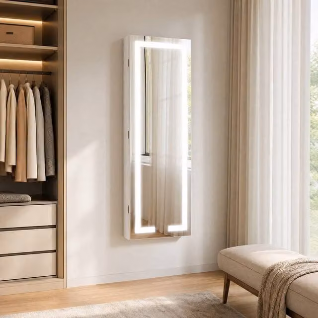 STILVORA LED Jewellery Cabinet Mirror with Storage in White – 1