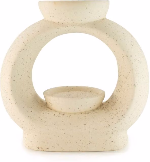 KDMD Large Oval Pebble Zen Tealight Oil Burner in Speckled White Ceramic
