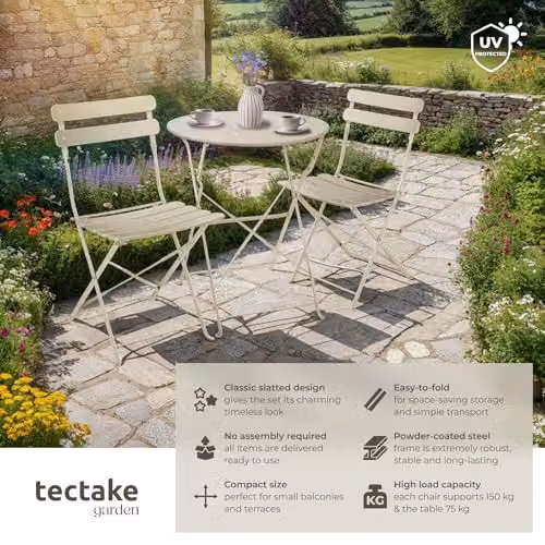tectake Bistro Set with 1 Garden Table and 2 Chairs in Beige – 2