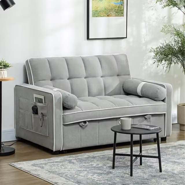 HOMCOM 2 Seater Upholstered Sofa Bed with Sleeping Function in Grey