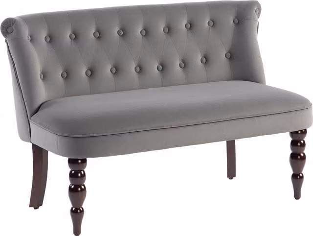 HOMCOM Velvet 2 Seater Sofa, Button Tufted Wingback Loveseat with Rubberwood Legs, Charcoal Grey – 1