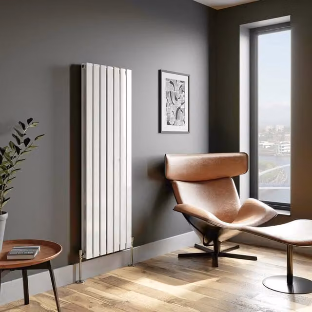 Temprazo Vertical Double Flat Panel Designer Radiator in White, H: 180 x 30 cm, D: 6.6 cm