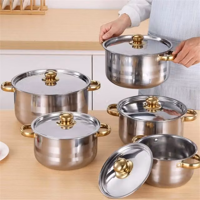 Kelvenix 5 Piece Stainless Steel and Aluminium Kitchen Cookware Set in Silver