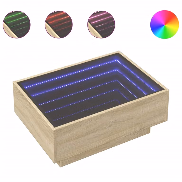 Berkfield Home Modern LED Coffee Table in Sonoma Oak Brown, W/D/H: 70 x 50 x 30 cm