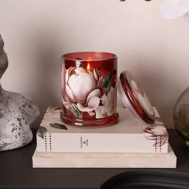Madison & Mayfair Peony & Water Lily Lidded Jar Candle in Red