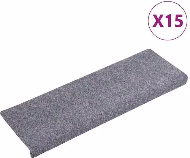 Berkfield Home Self-Adhesive Needle Punch Stair Mats, 15 Pack, Light Grey, W: 65 cm, D: 21 cm, H: 4 cm