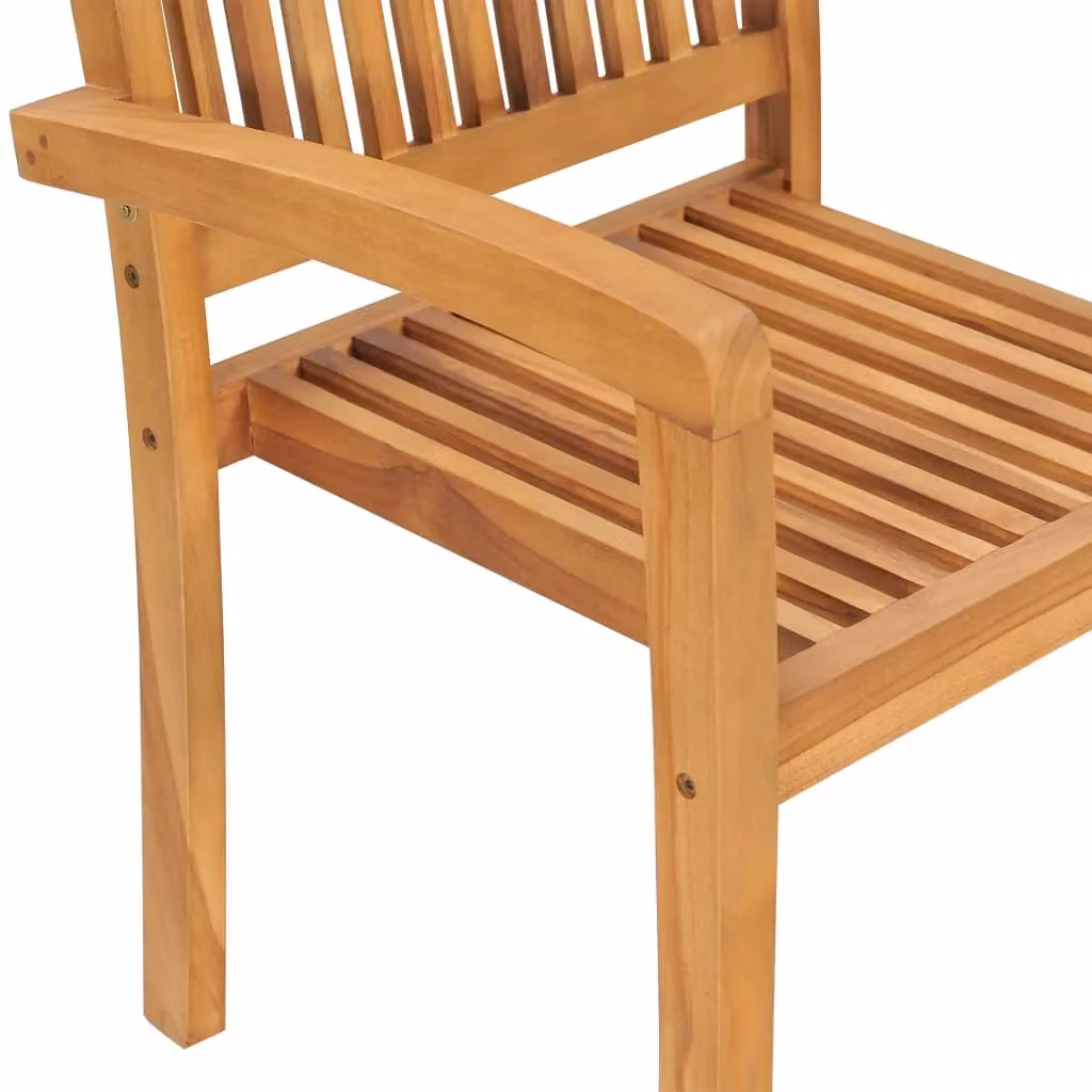 Berkfield Home Set of 6 Stacking Garden Chairs in Brown Solid Teak Wood – 2